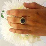 0.24 Carat (ctw) 18k Yellow Gold Plated Sterling Silver Blue Diamond Ladies Micro Pave Right Hand Ring