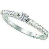 0.24 Carat (ctw) 14k White Gold Round Diamond Ladies Solitaire with Accents Bridal Engagement Ring