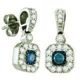 0.66 Carat (ctw) 10k White Gold Round Blue & White Diamond Ladies Drop Earrings