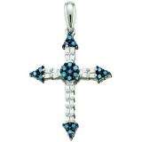0.53 Carat (ctw) 10k White Gold Round Blue Diamond Ladies Cross Pendant