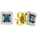 0.26 Carat (ctw) 10k Yellow Gold Blue & White Diamond Ladies Invisible Set Stud Earrings