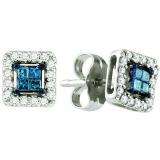 0.26 Carat (ctw) 10k White Gold Blue & White Diamond Ladies Invisible Set Stud Earrings