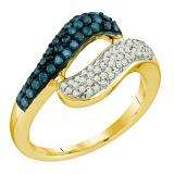 0.50 Carat (ctw) 10k Yellow Gold Round Blue & White Diamond Ladies Right Hand Ring