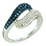 0.50 Carat (ctw) 10k White Gold Round Blue & White Diamond Ladies Right Hand Ring