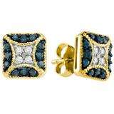 0.50 Carat (ctw) 10k Yellow Gold Round Blue & White Diamond Ladies Fine Earrings