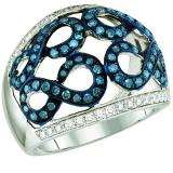 1.00 Carat (ctw) 10k White Gold Round Blue & White Diamond Ladies Right Hand Fashion Ring