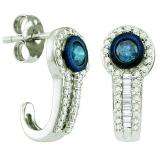 0.65 CT 10k White Gold Round & Baguette Cut Blue & White Diamond Earrings