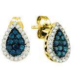 0.53 Carat (ctw) 10k Yellow Gold Round Blue & White Diamond Ladies Stud Earrings