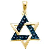 0.10 Carat (ctw) 10k Yellow Gold Round Blue Diamond Ladies Star Pendant