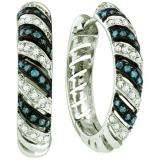 0.50 Carat (ctw) 10k White Gold Round Blue & White Diamond Ladies Hoops Earrings