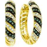 0.50 Carat (ctw) 10k Yellow Gold Round Blue & White Diamond Ladies Hoops Earrings