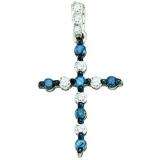 0.25 Carat (ctw) 10k White Gold Blue & White Diamond Ladies Cross Pendant