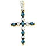 0.25 Carat (ctw) 10k Yellow Gold Blue & White Diamond Ladies Cross Pendant