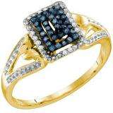 0.16 Carat (ctw) 10k Yellow Gold Blue & White Diamond Ladies Cocktail Right Hand Ring