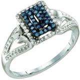 0.16 Carat (ctw) 10k White Gold Blue & White Diamond Ladies Cocktail Right Hand Ring