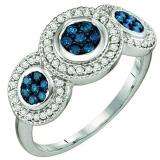 0.51 Carat (ctw) 10k White Gold Round Blue & White Diamond Ladies Cocktail Right Hand Ring