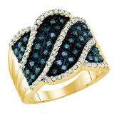 0.77 Carat (ctw) 10k Yellow Gold Round Blue & White Diamond Ladies Right Hand Fashion Ring