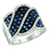 0.77 Carat (ctw) 10k White Gold Round Blue & White Diamond Ladies Right Hand Fashion Ring