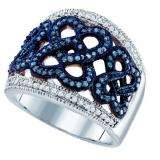 0.51 Carat (ctw) 10k White Gold Round Blue & White Diamond Ladies Right Hand Fashion Ring