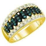 0.51 Carat (ctw) 10k Yellow Gold Round Blue & White Diamond Ladies Right Hand Fashion Band
