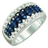 0.51 Carat (ctw) 10k White Gold Round Blue & White Diamond Ladies Right Hand Fashion Band