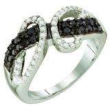 0.76 CT 10k White Gold Round Black & White Diamond Cocktail Ring