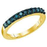 0.33 Carat (ctw) 10k Yellow Gold Round Blue Diamond Ladies Wedding Anniversary Stackable Band