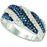 0.85 Carat (ctw) 10k White Gold Round Blue & White Diamond Ladies Right Hand Ring