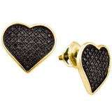 0.24 Carat (ctw) 18k Yellow Gold Plated Sterling Silver Black Diamond Ladies Heart Shape Stud Earrings