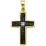 0.15 Carat (ctw) 18k Yellow Gold Plated Sterling Silver Black & White Diamond Ladies Cross Charm Pendant