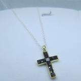 0.15 Carat (ctw) 18k Yellow Gold Plated Sterling Silver Black & White Diamond Ladies Cross Charm Pendant
