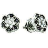 0.29 Carat (ctw) 10k White Gold Black & White Diamond Ladies Cluster Fine Earrings