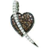 0.53 Carat (ctw) 10k White Gold Brown & White Diamond Ladies Micro Pave Heart Pendant