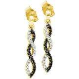 0.15 Carat (ctw) 14k Yellow Gold Black & White Diamond Ladies Infinity Swirl Dangling Earrings