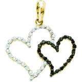 0.17 Carat (ctw) 14K Yellow Gold Black & White Diamond Ladies Double Heart Pendant
