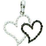0.17 Carat (ctw) 14K White Gold Black & White Diamond Ladies Double Heart Pendant