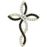 0.32 Carat (ctw) 14k Yellow Gold Black & White Diamond Ladies Cross Pendant