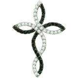 0.32 Carat (ctw) 14k White Gold Black & White Diamond Ladies Cross Pendant