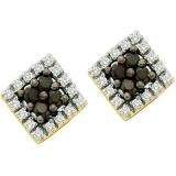 0.25 Carat (ctw) 14k Yellow Gold Black & White Diamond Ladies Square Shape Earrings