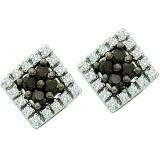 0.25 Carat (ctw) 14k White Gold Black & White Diamond Ladies Square Shape Earrings
