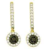 0.49 Carat (ctw) 14k Yellow Gold Round Black & White Diamond Ladies Dangling Drop Earrings