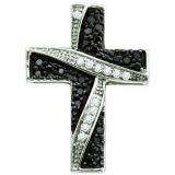 0.24 Carat (ctw) 14k White Gold Black & White Diamond Ladies Cross Pendant