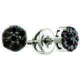 0.41 Carat (ctw) 14k White Gold Black Diamond Ladies Flower Cluster Stud Earrings