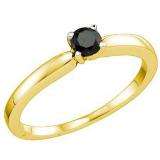 0.26 Carat (ctw) 14k Yellow Gold Round Black Diamond Ladies Solitaire Engagement Ring