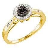 0.20 Carat (ctw) 14k Yellow Gold Round Black & White Diamond Ladies Engagement Flower Ring
