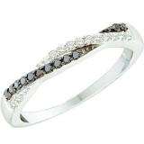 0.25 Carat (ctw) 10k White Gold Black & White Diamond Ladies Swirl Anniversary Wedding Band