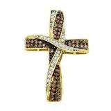 0.57 Carat (ctw) 14k Yellow Gold Round Brown & White Diamond Ladies Cross Pendant