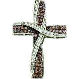 0.57 Carat (ctw) 14k White Gold Round Brown & White Diamond Ladies Cross Pendant