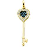 0.10 Carat (ctw) 14k Yellow Gold Blue & White Diamond Ladies Heart Key Pendant
