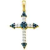 0.53 Carat (ctw) 14k Yellow Gold Blue Diamond Ladies Cross Pendant